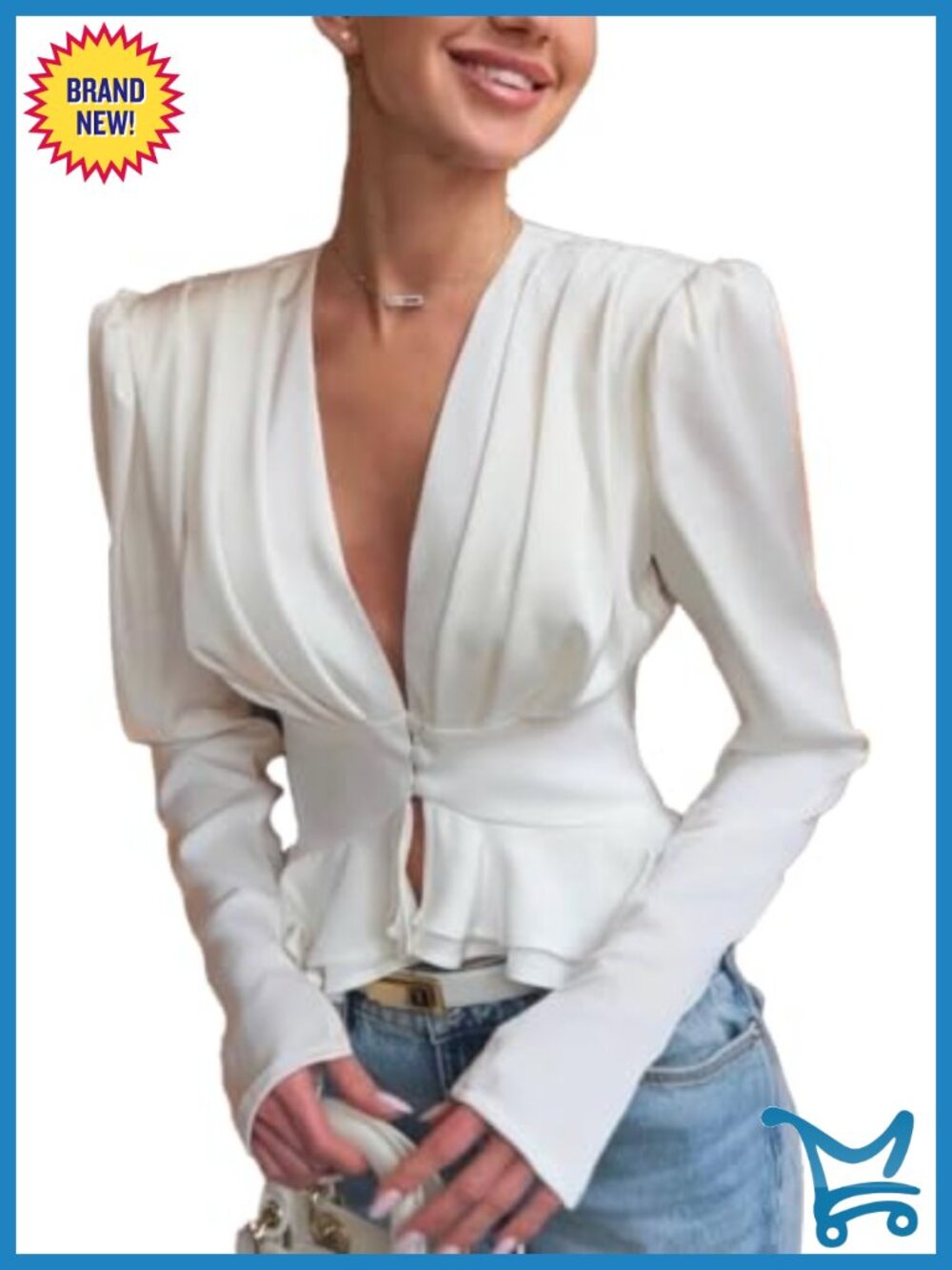 Elegant Deep V Long Sleeve Waist Cinched Club Party Date Night Top